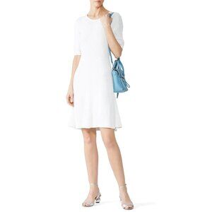 Slate & Willow Ivory Knit Ribbed Midi Knee Length Hourglass Flare Sweater Dress